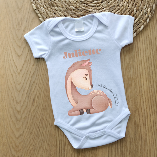 Body bébé date & prénom - ANIMAL BICHE Juliette