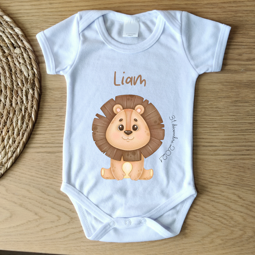 Body bébé date & prénom - ANIMAL LION Liam