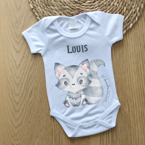 Body bébé date & prénom - ANIMAL RATON-LAVEUR Louis