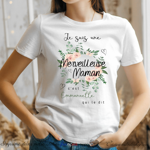 Tee-shirt prénom - MAMAN MERVEILLEUSE Couronne de roses