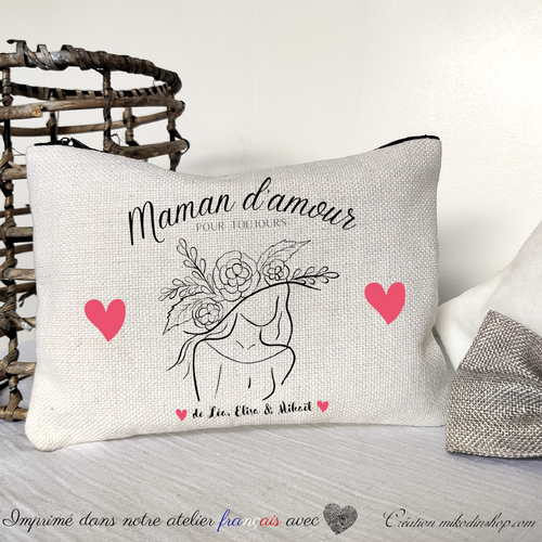 Trousse tissée message & prénom - MAMAN D'AMOUR DE... Chapeau de fleurs