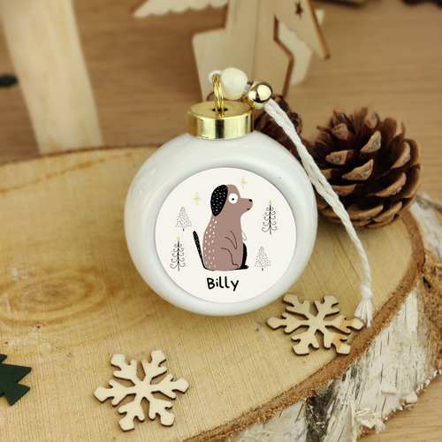 Boule de Noël en porcelaine CHIEN BILLY - à personnaliser avec prénom