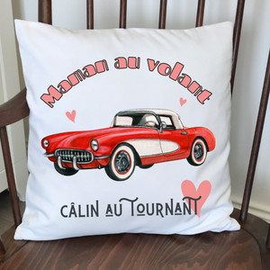 Coussin message & prénom - MAMAN AU VOLANT Rouge