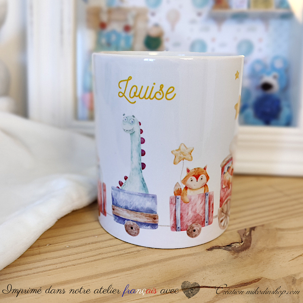 Mug enfant prénom - LOUISE Train des animaux