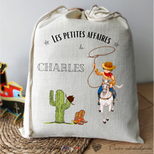 Charger l&#39;image dans la galerie, Grand sac à linge message &amp; prénom enfant - CHARLES Western Cow-boy