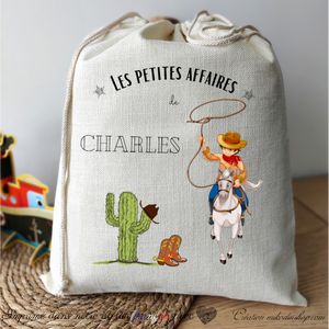 Grand sac à linge message & prénom enfant - CHARLES Western Cow-boy