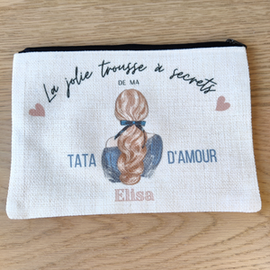 Trousse tissée message & prénom - TATA D'AMOUR Nœud marine